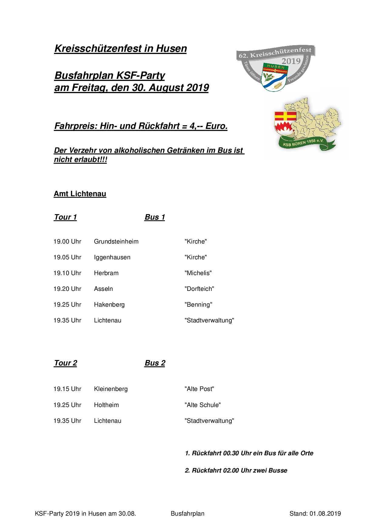 Busfahrplan Disco Husen 2019 1