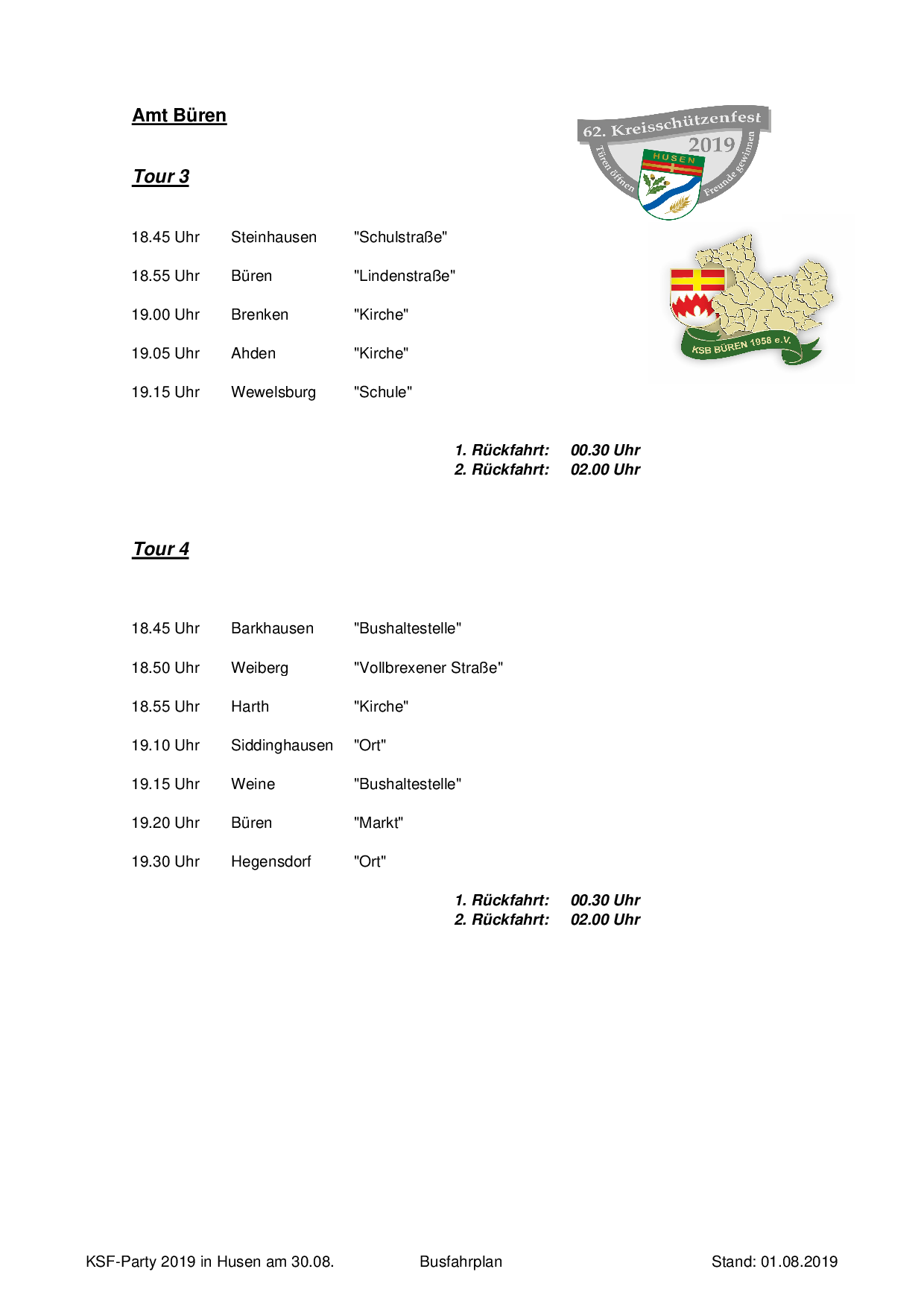 Busfahrplan Disco Husen 2019 2