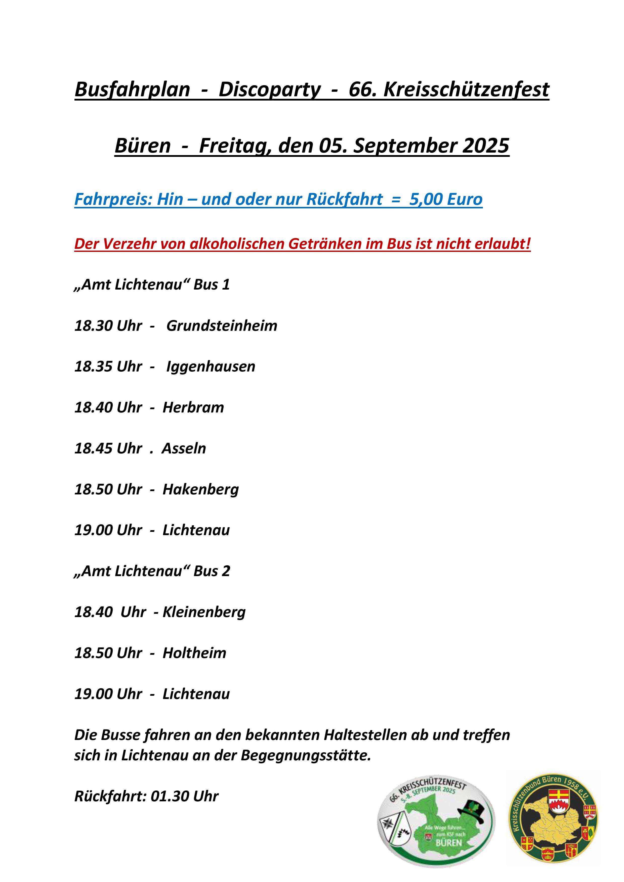 Busfahrplan KSF Disco Büren 2025 1
