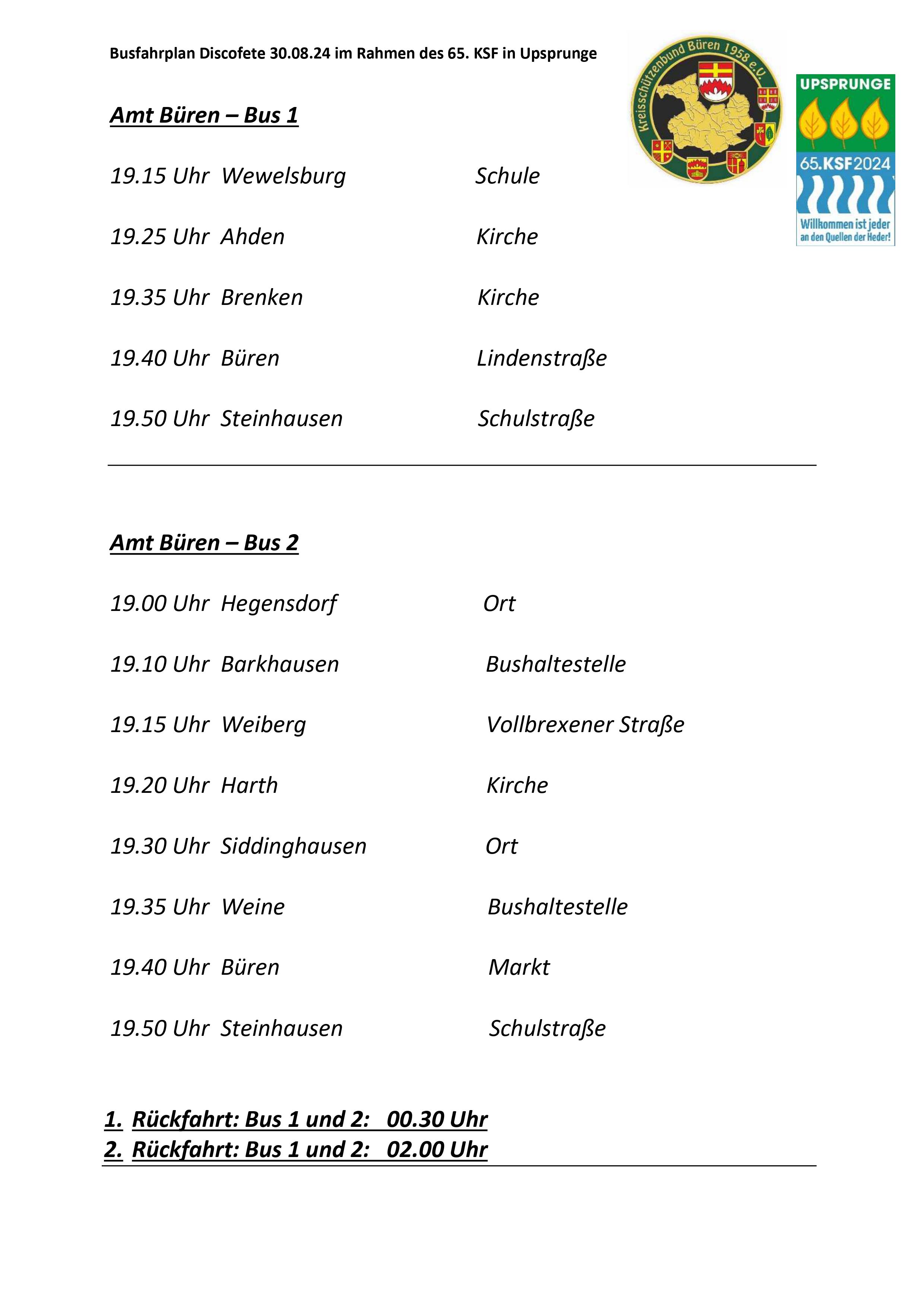 Busfahrpläne Disco Upsprunge Amt Büren