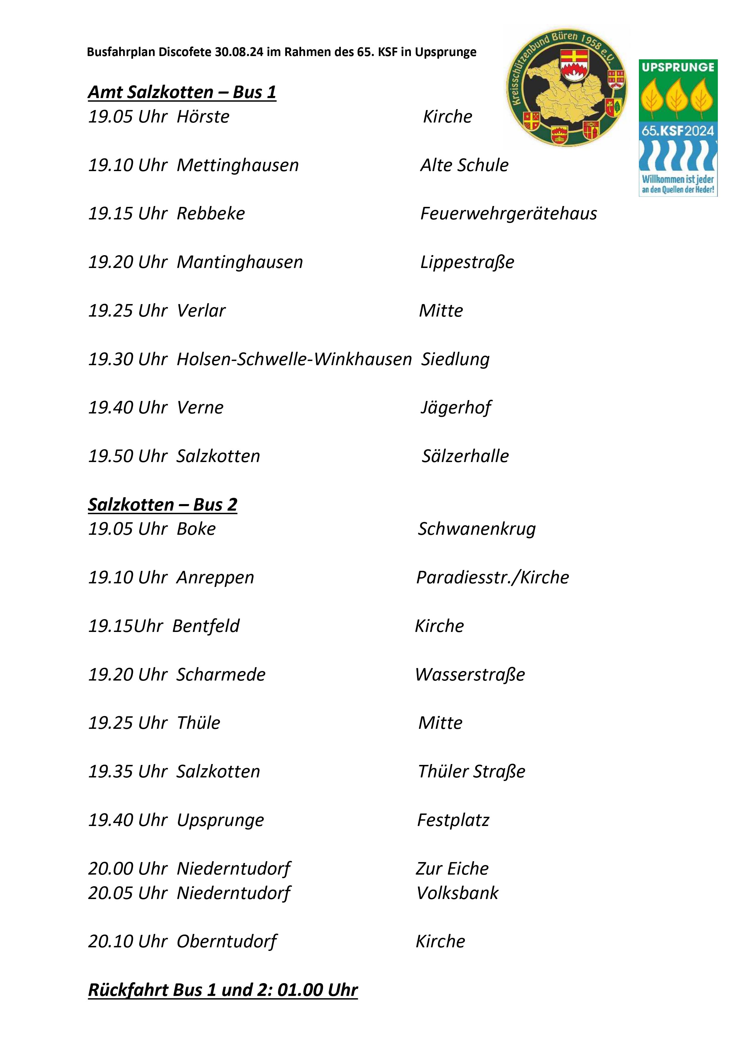 Busfahrpläne Disco Upsprunge Amt Salzkotten Boke