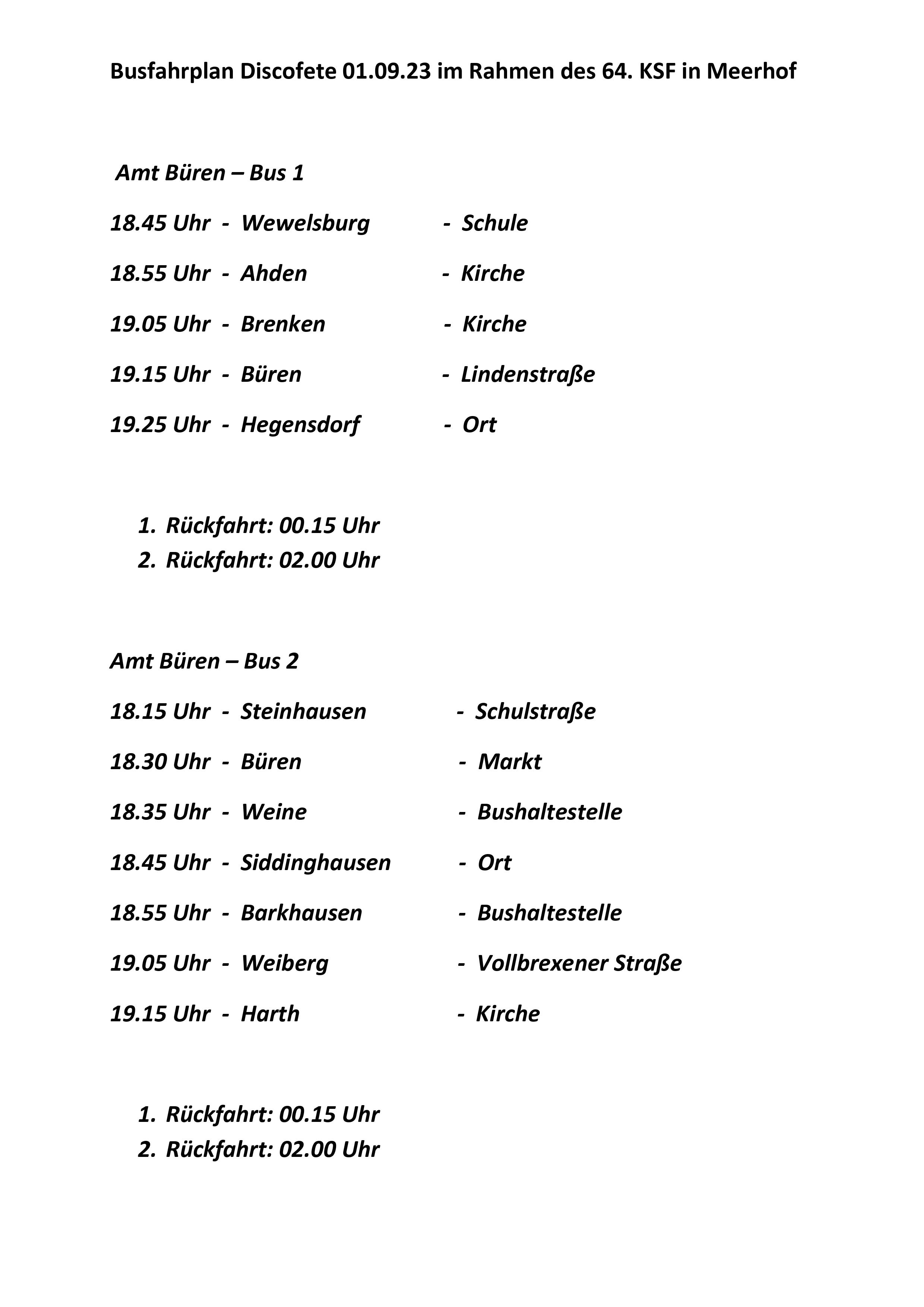 Fahrplan KSF 2023 Amt Büren