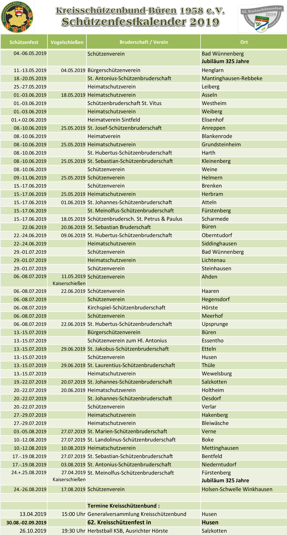 2019 Schuetzenfestkalender