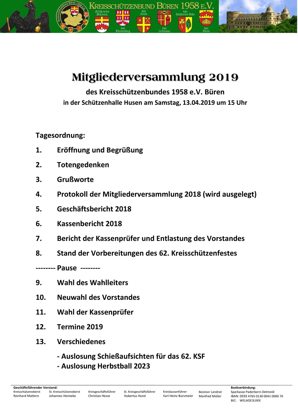 2019 Tagesordnung